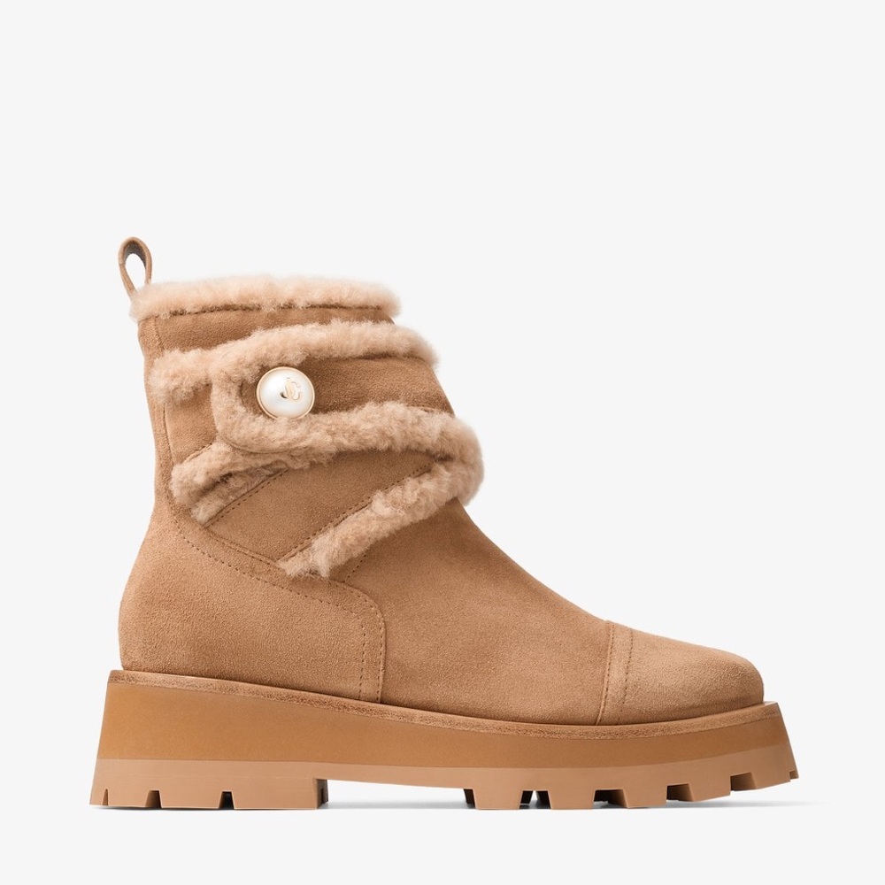 New Jimmy Choo Meena Toffee Velvet Suede Ankle Boots with Shearling $1,475 37.5